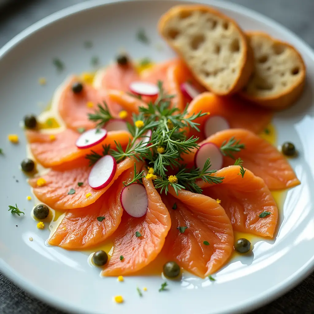 Salmon Carpaccio with Lemon-Dill Dressing